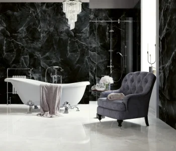 Baie cu Gresie Alb si Negru Onyx