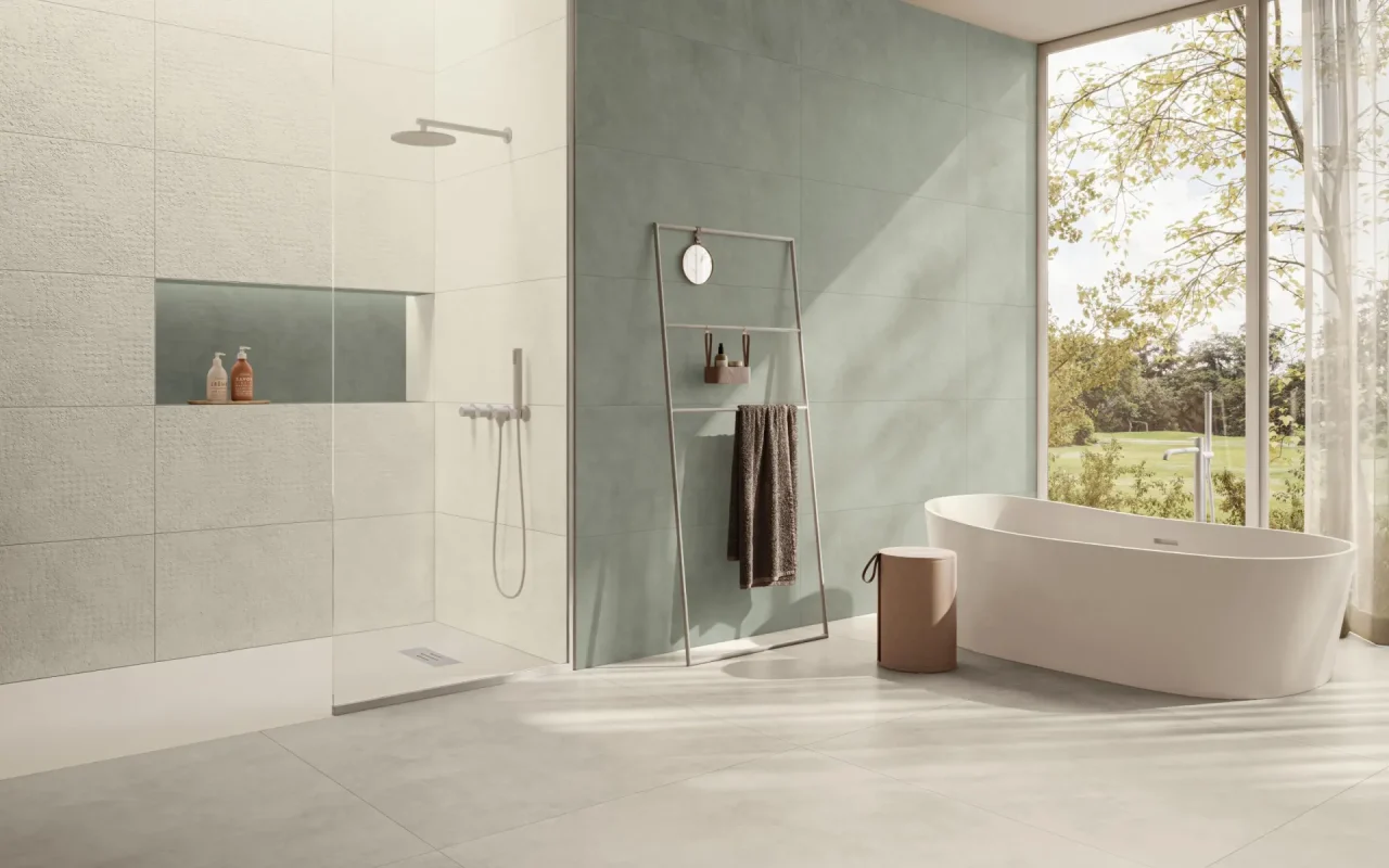 Baie-moderna-cu-gresie-si-faianta-SUPERGRES_Colovers_Bagno2 SAGE+SAND NEST+PAV SAND-Gada-Ceramic