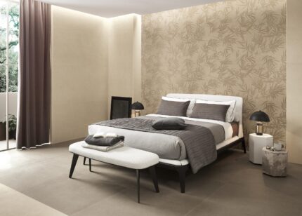 Dormitor amenajat cu gresie si faianta Fap sheer beige 80x160cm