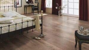 Parchet vinil LVT D17 Oak Salvador amenajare dormitor detaliu cu pardoseala vinil de la ter Hurne