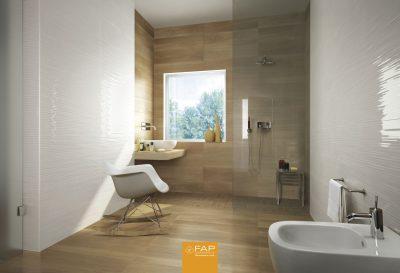 Faianta Alba si Gresie tip Parchet Line Gloss amenajare baie moderna