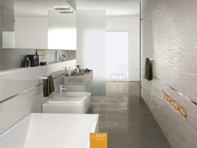 Faianta Alba Lucioasa 3D Lumina Line Gloss amenajare baie moderna