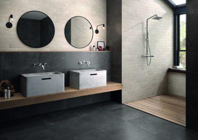 Gresie portelanata Brik Moov Ivory MOOV ANTHRACITE Keope Ceramiche amenajare baie moderna