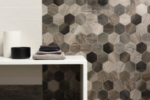 Mozaic Hexagonal Gresie Aspect Lemn Barn Wood Baie