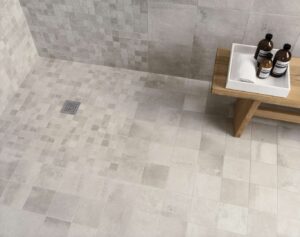 Detaliu Gresie si Mozaic Entropia Bianco Amenajare Baie Dom Ceramiche