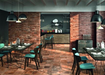 Amenajare Restaurant Stil Rustic cu Gresie rustica Materia Rosso