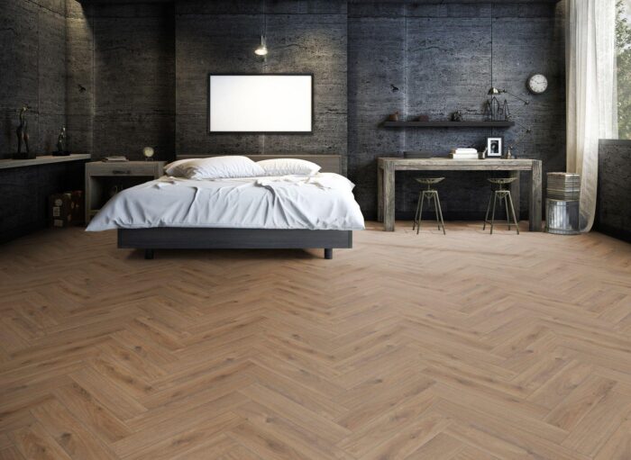 Parchet Laminat Herringbone Oak Condo Y02 665x133x10 mm amenajare dormitor modern