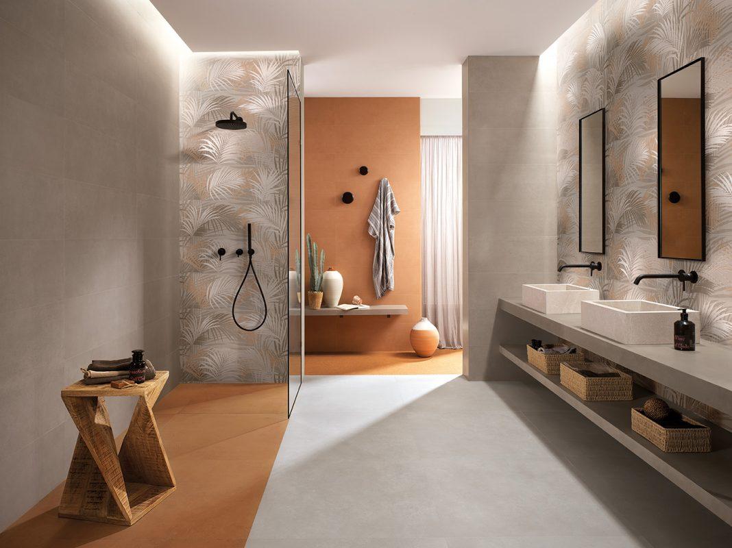 Amenajare baie moderna cu faianta decorata fap decomore bagno tropical kenzia