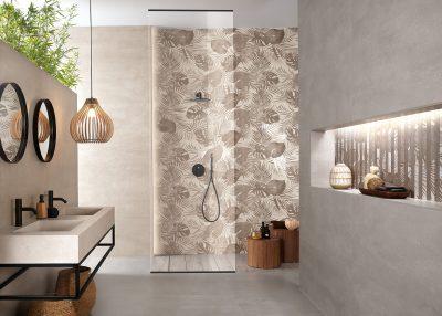 Baie moderna cu gresie portelanata si faianta decorata fap ylico