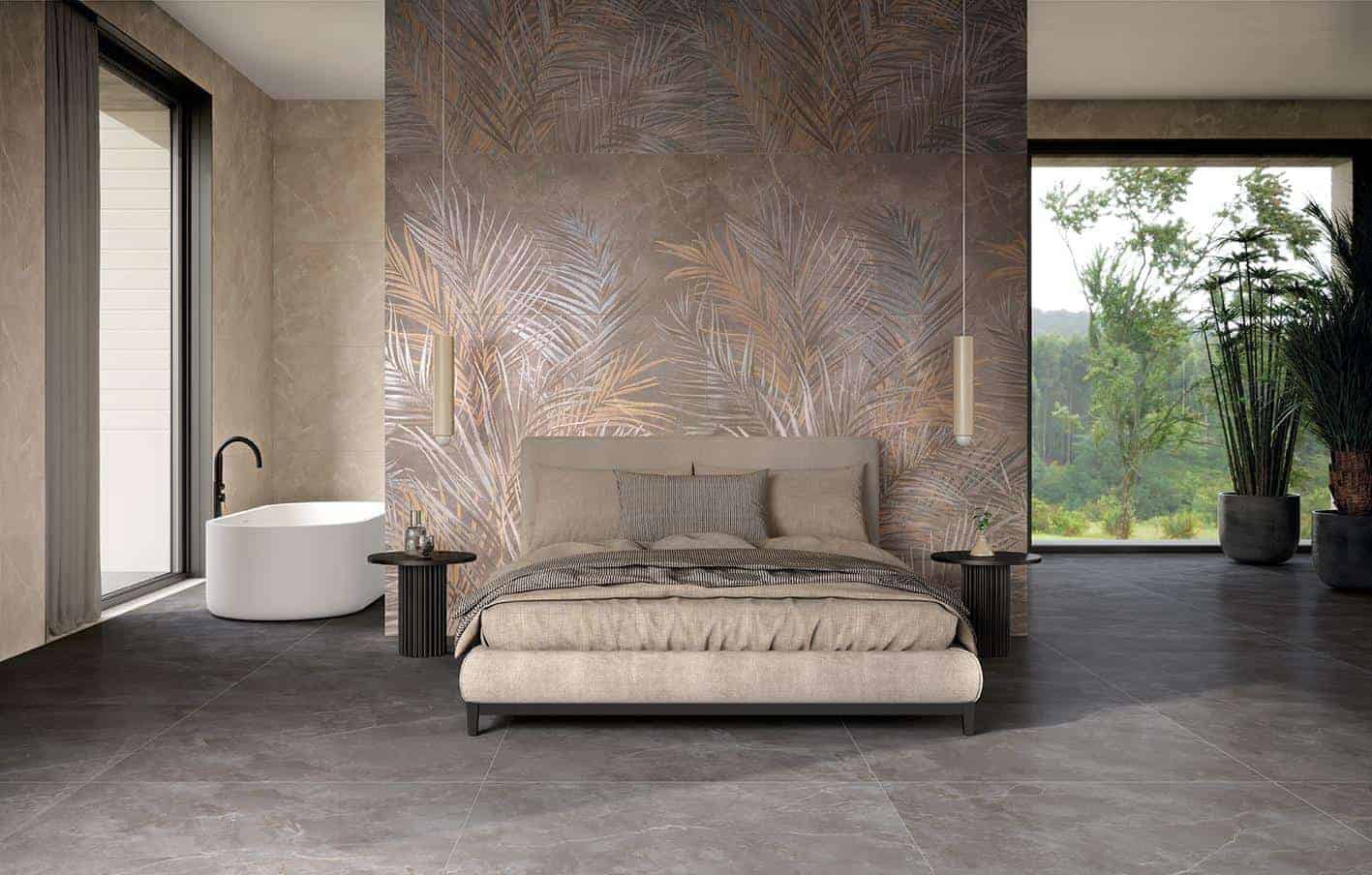 Dormitor cu gresie si faianta decorata Roma Stone