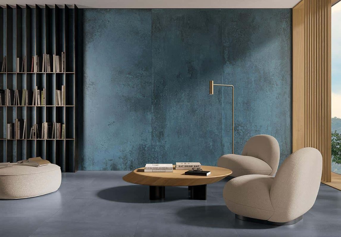 Living cu lastre ceramice Blue Metal fap ylico