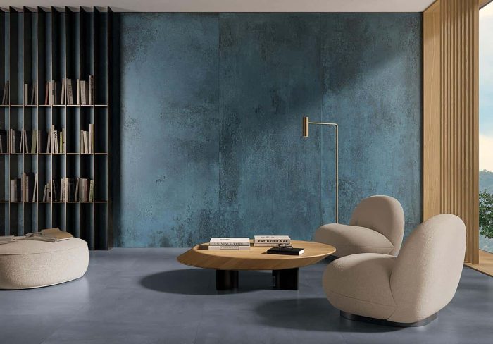 Living cu lastre ceramice Blue Metal fap ylico