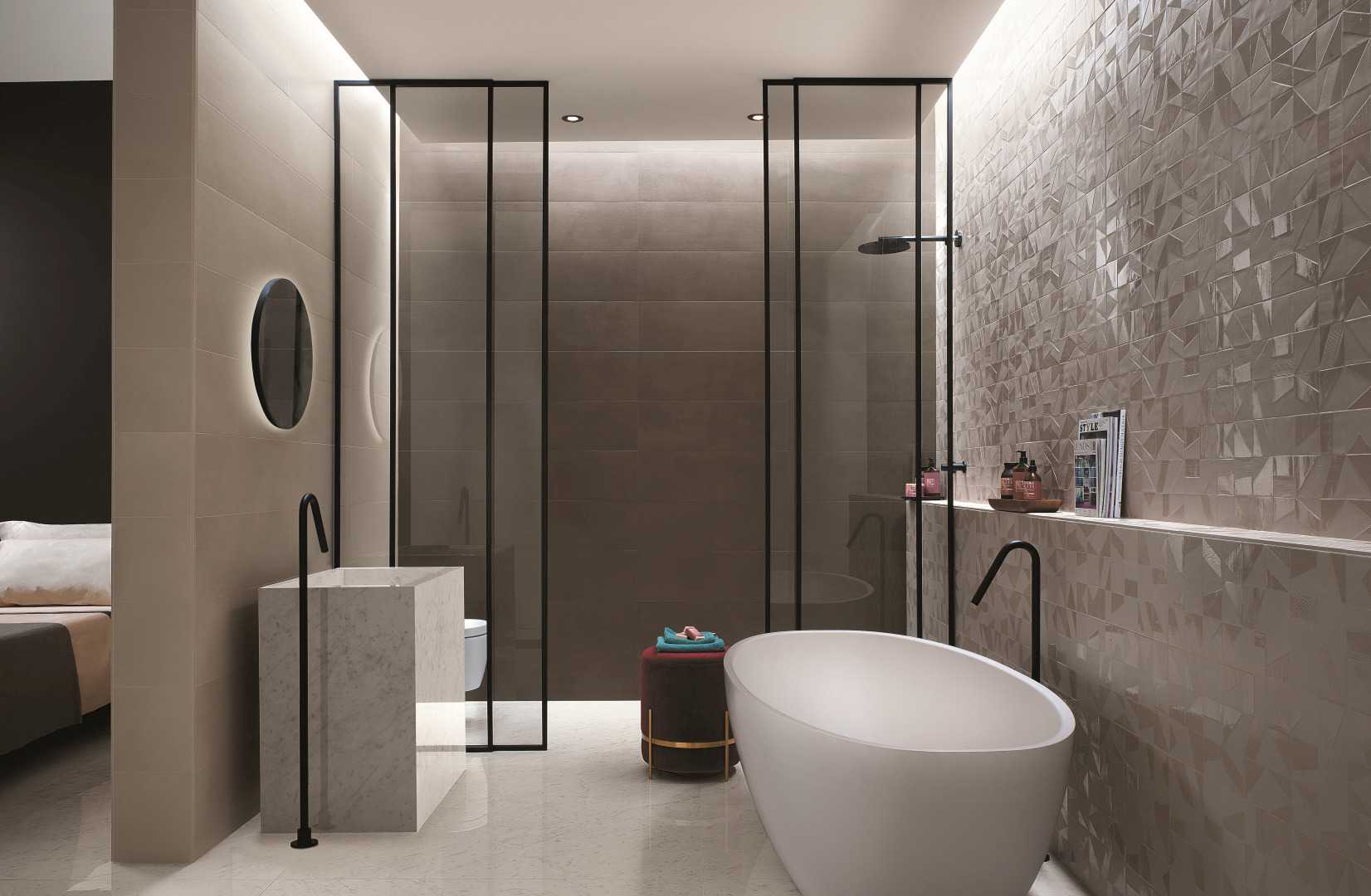 Amenajare baie cu gresie portelanata roma d si faianta fap mat more taupe brown 25x75 cm Amenajare baie cu gresie portelanata roma d si faianta fap mat more taupe brown 25x75 cm