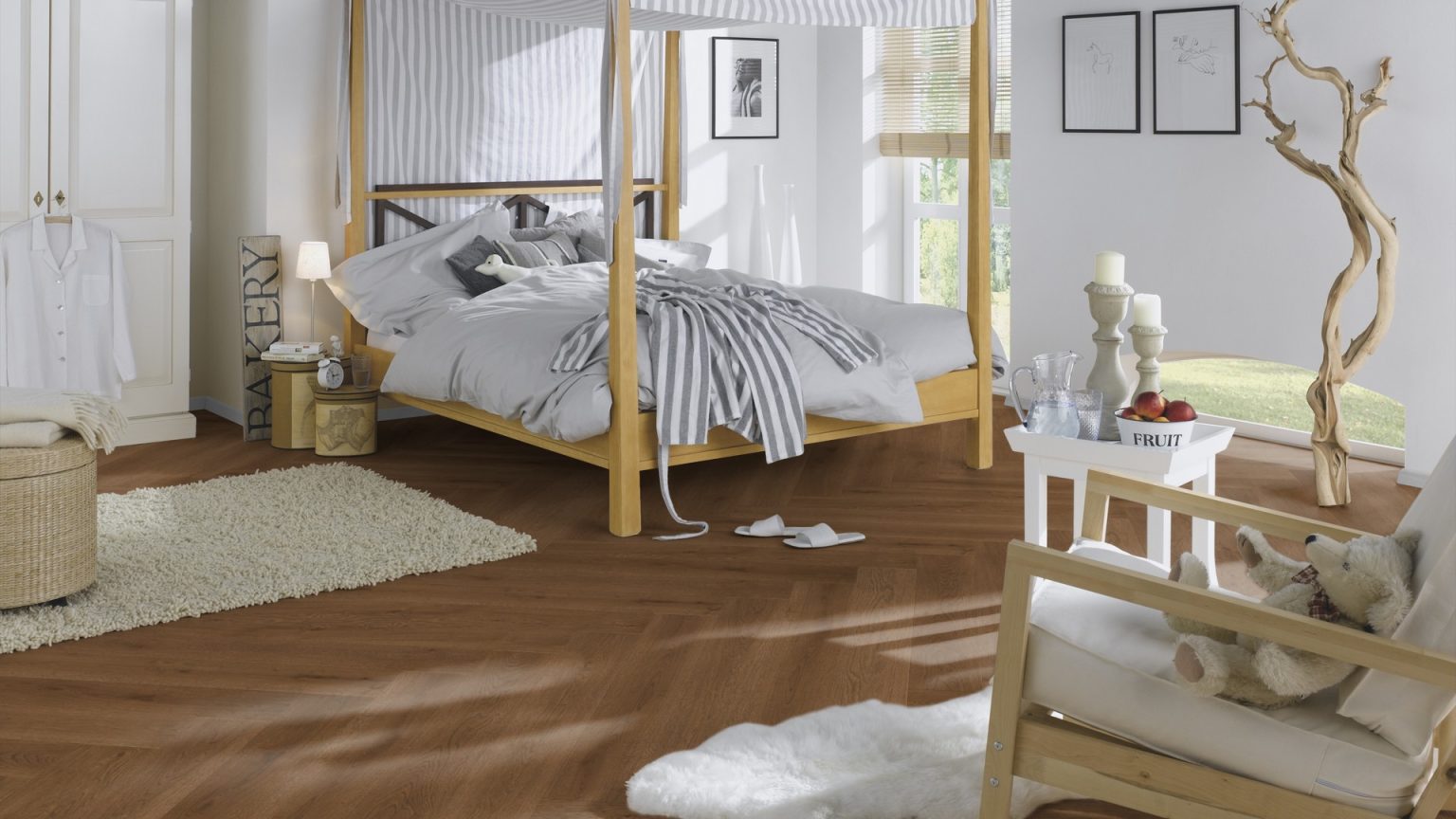 Dormitor cu Parchet Herringbone Stejar Langeoog