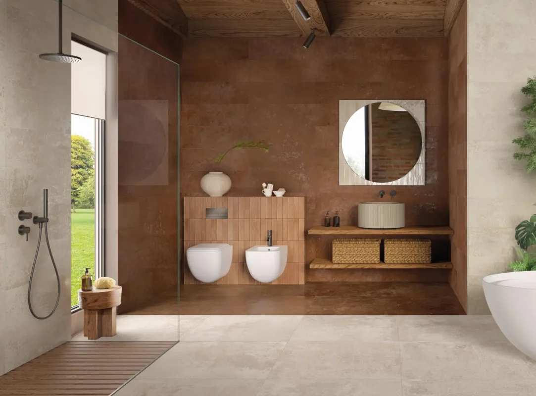 Baie-moderna-cu-gresie-aspect-metal-fap_oxide_beigerust_Gada-ceramic