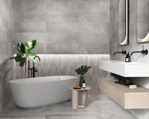 Baie cu Gresie Metalizată Oxide Grey