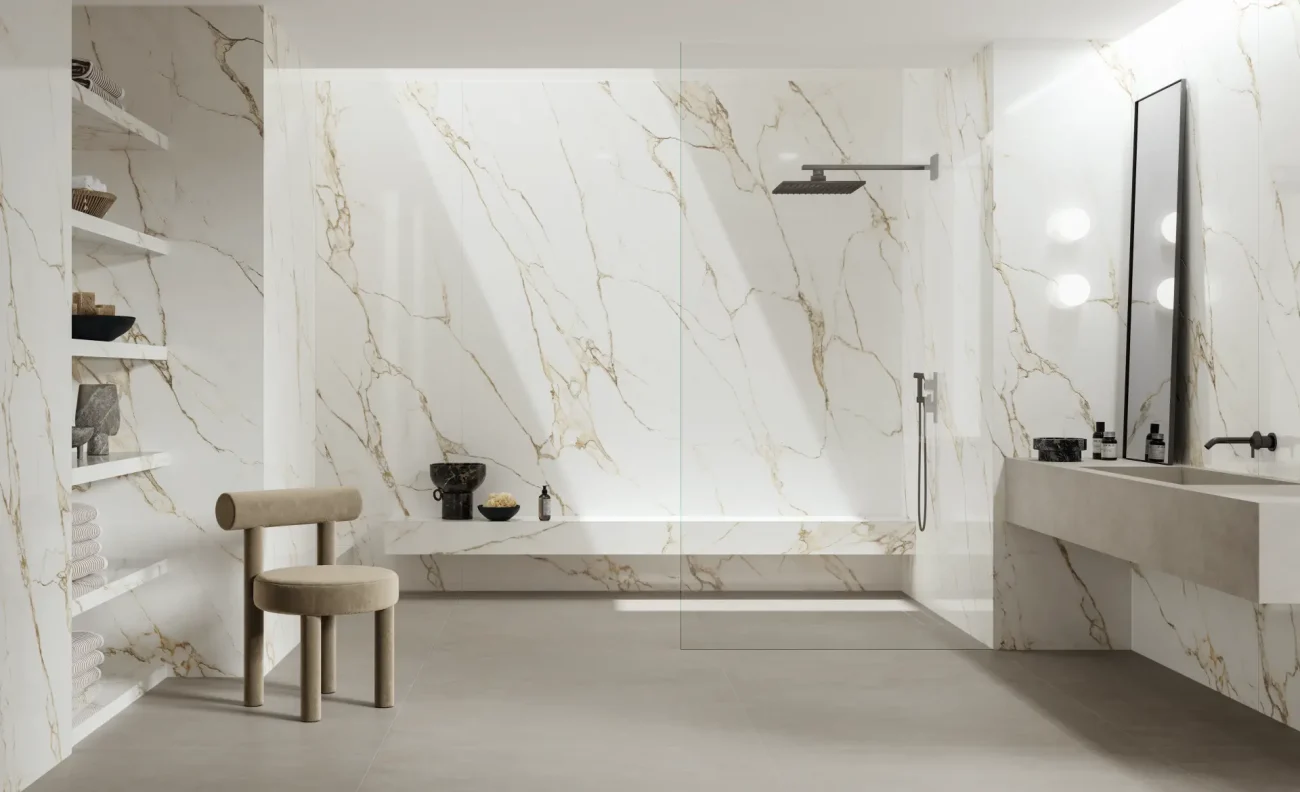 Baie_cu_gresie_aspect_marmura_Calacatta_Gold_Novabell_Gada_ceramic_Bucuresti