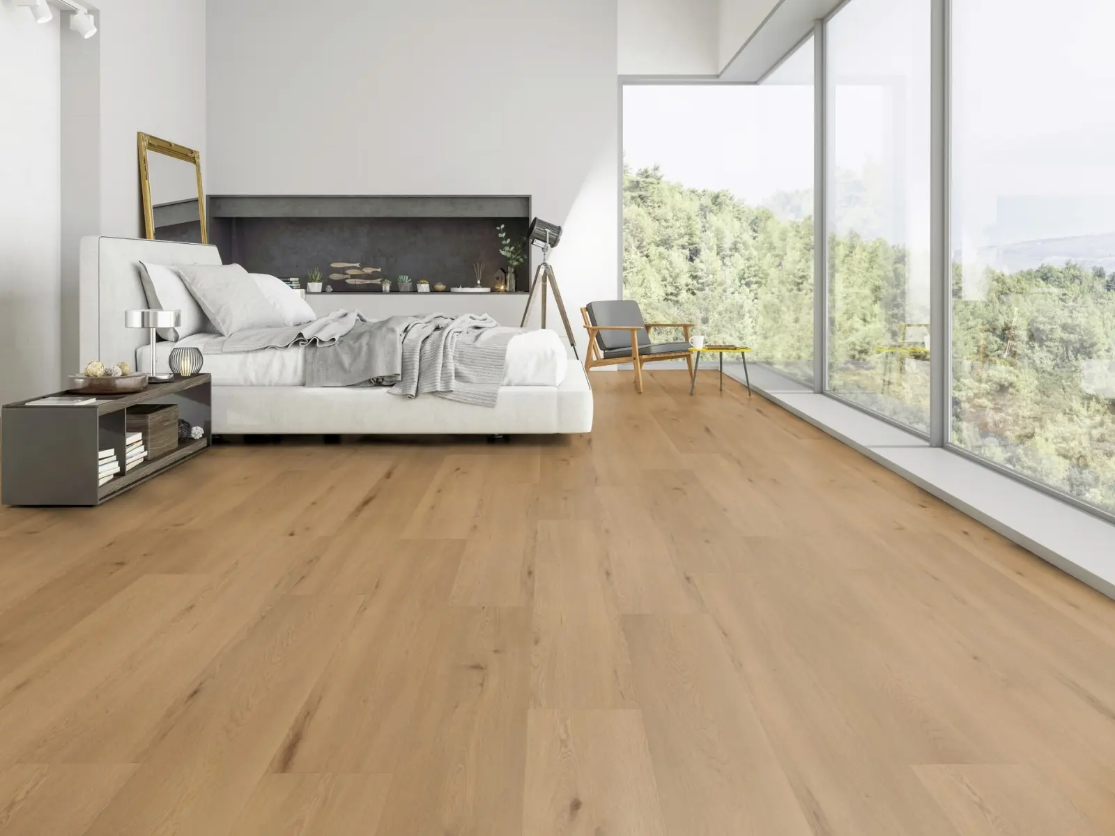 Parchet_SPC_Stejar_Lion_1517.7x235x6_mm_Gada_Ceramic_amenajare_dormitor Dormitor cu Parchet SPC Stejar Lion