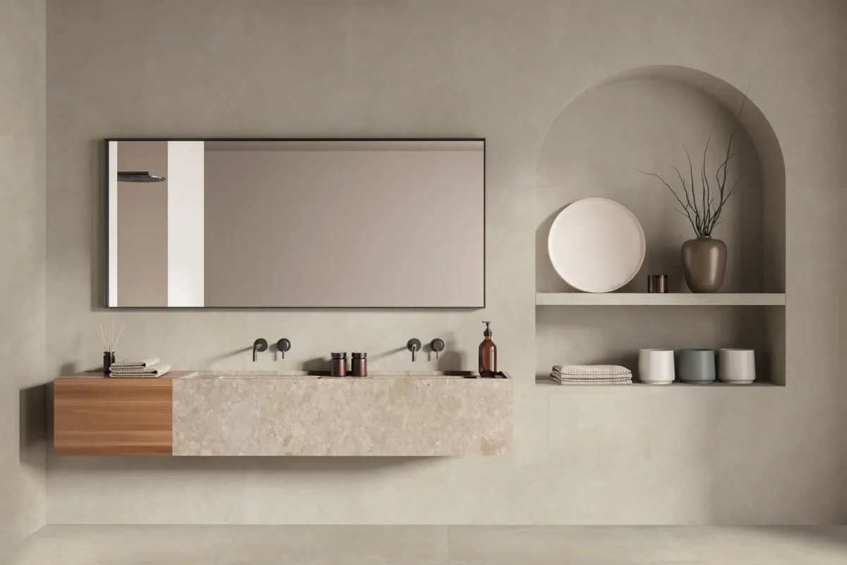 Baie-moderna-cu-gresie-NEREIDI-ALMOND-120x120-60x120-Gada-Ceramic