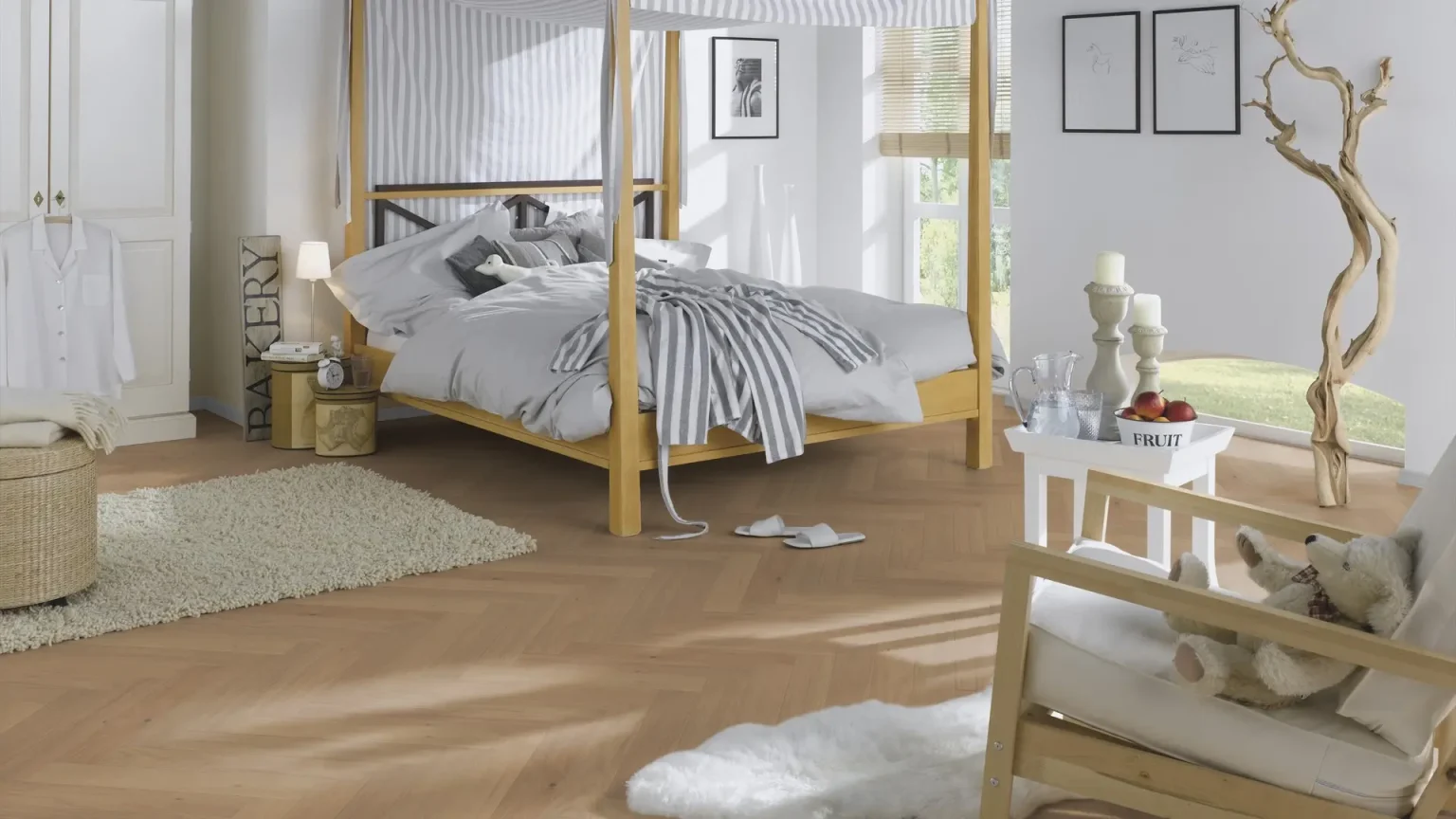 Dormitor cu Parchet Herringbone Hywood Acadia