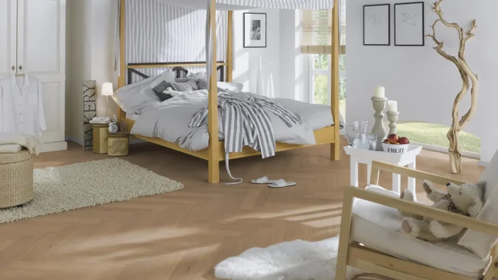 Dormitor cu Parchet Herringbone Hywood Acadia