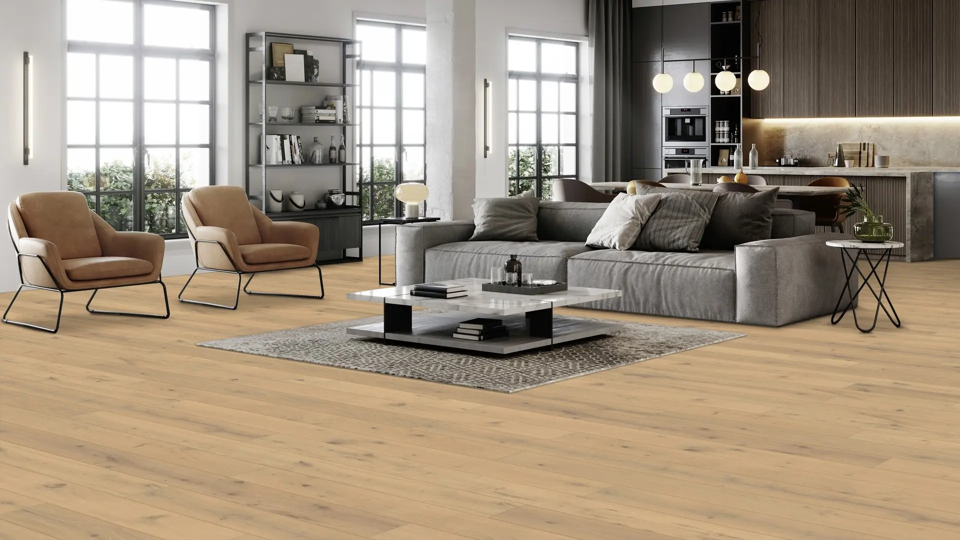 Parchet_triplustratificat_din_lemn_Stejar_Mayfair_2390x200x14mm_pardoseala_living_TH_Gada_Ceramic_Bucuresti Living cu Parchet din Lemn Stejar Mayfair