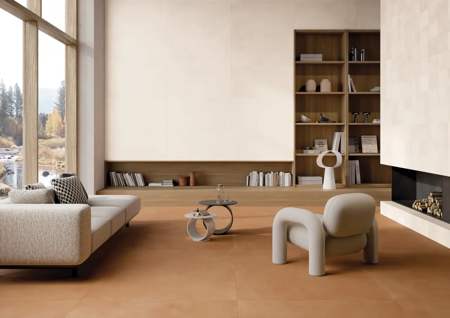 Living cu Gresie porțelanată Cotto Milano