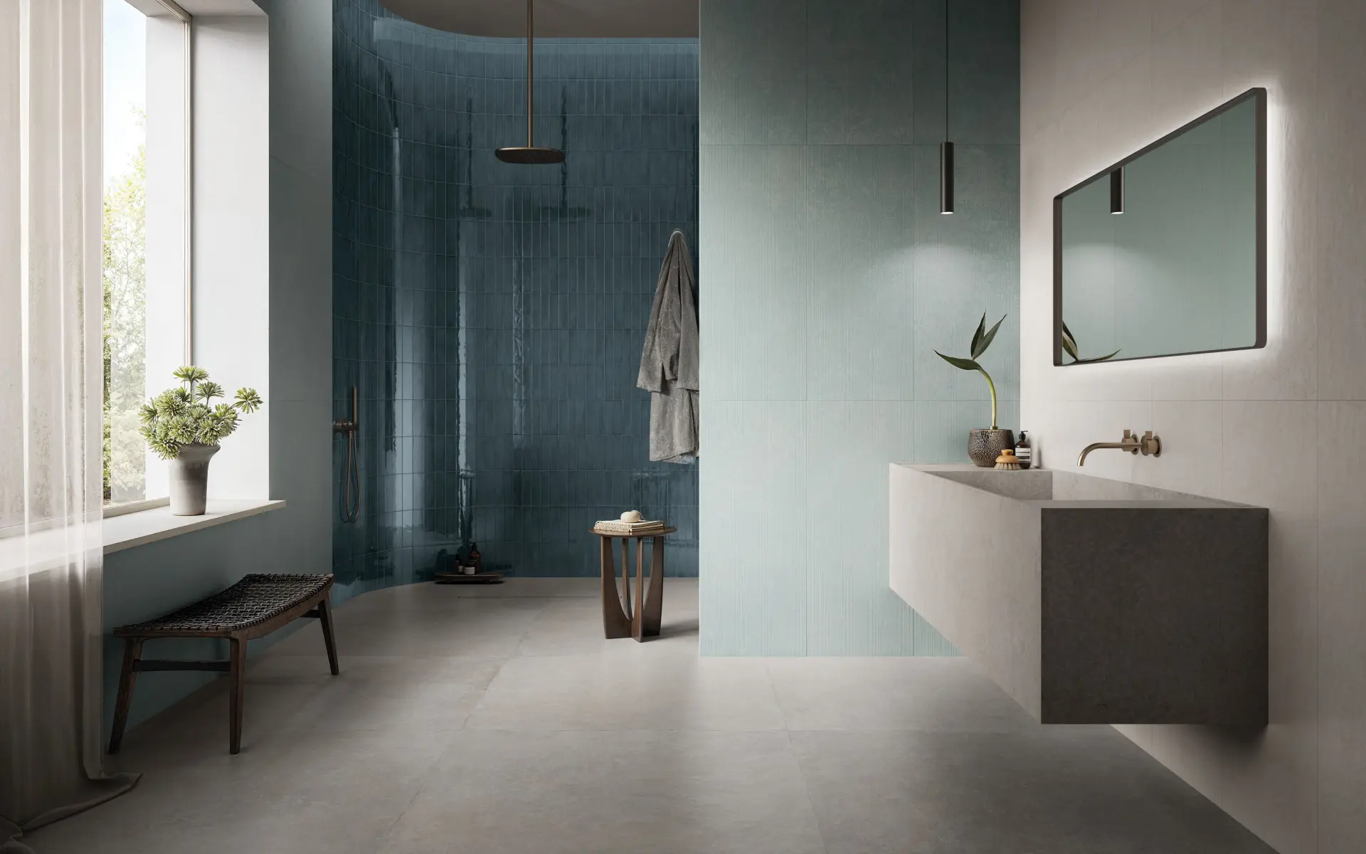 SUPERGRES_Inx_Pearl 120x120 - 120x278_Plume 50x120_Aqua 50x120 Stripe_Briksy Ocean 6x24 _BAGNO2 Baie cu Faianță INX