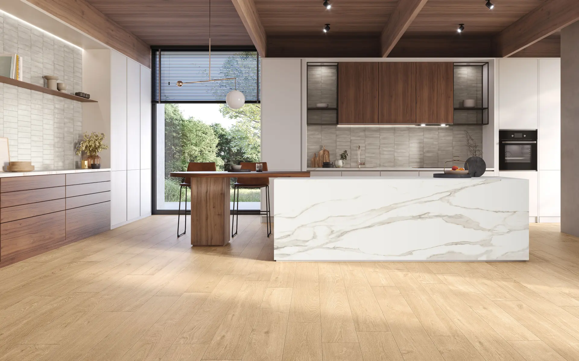 Supergres_bricksy dove_Gracy_Oak_calacatta Bucătărie cu Faianță Bricksy