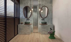Baie cu gresie aspect beton Camouflage Green