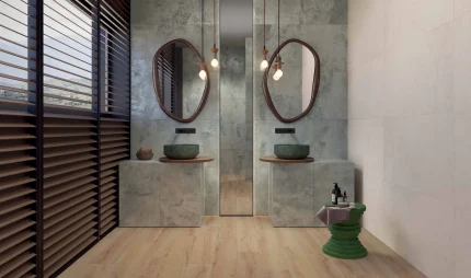 Baie cu gresie aspect beton Camouflage Green