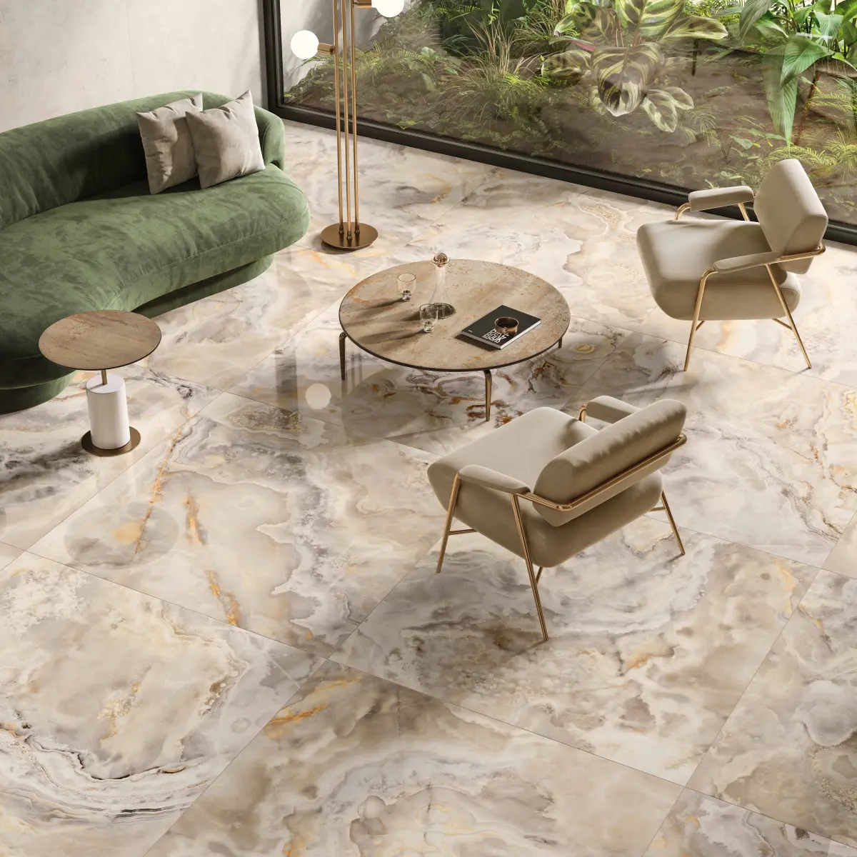 Living modern cu Gresie tip Marmura Marmoteca